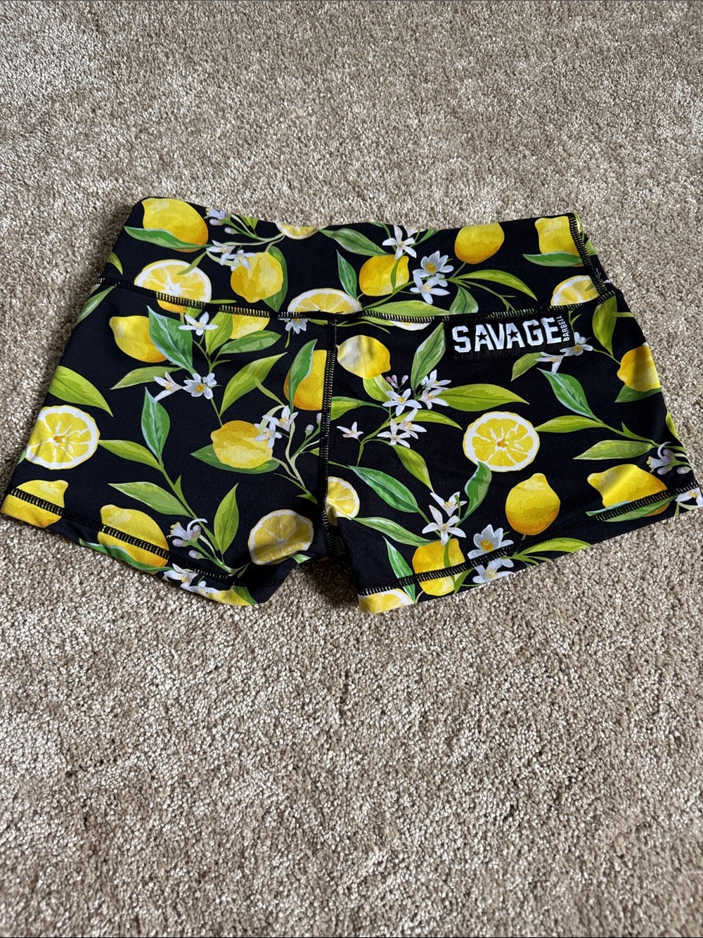 Savage Barbell Black Lemon-Print Athletic Shorts
